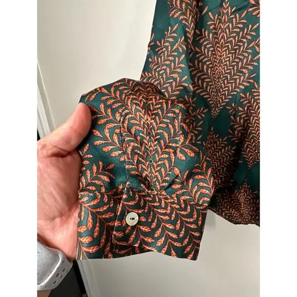 Esqualo Satin Long Sleeve Button Up Blouse Womens Size 12 Green - Picture 3 of 10